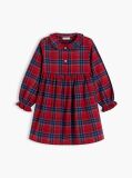 Multi Check Flag Embroidery Ruffle Cuff Dress  Girls