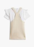 Beige Essential Dungaree Dress And T-Shirt Set  Newborn