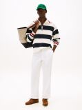 White Herringbone Tapered Leg Chinos  Men
