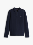 Blue Herringbone Jacquard Long Sleeve Polo Shirt  Men