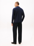 Blue Herringbone Jacquard Long Sleeve Polo Shirt  Men