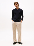 Blue Jacquard Long Sleeve Polo Shirt  Men