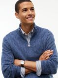 Blue Pure Lambswool Cable Knit Quarter-Zip Jumper  Men