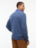 Blue Pure Lambswool Cable Knit Quarter-Zip Jumper  Men