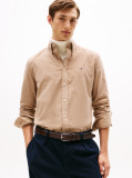 Beige Regular Fit Flag Embroidery Corduroy Shirt  Men
