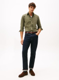 Green Regular Fit Flag Embroidery Corduroy Shirt  Men
