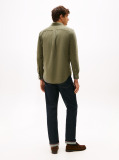 Green Regular Fit Flag Embroidery Corduroy Shirt  Men