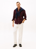 Red Regular Fit Flag Embroidery Corduroy Shirt  Men
