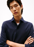 Blue Smart Casual Slim Fit Long Sleeve Polo Shirt  Men