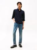 Blue Smart Casual Slim Fit Long Sleeve Polo Shirt  Men
