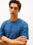 Μπλε Άνετο T-Shirt Με Στρογγυλή Λαιμόκοψη Και Κεντημένο Λογότυπο  Άνδρες