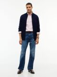 Blue Lambswool Zip-Thru Cable Knit Jumper  Men