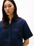 Blue Relaxed Fit Short Sleeve Linen Shirt  Women