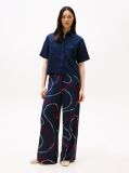 Blue Relaxed Fit Short Sleeve Linen Shirt  Women