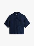 Blue Relaxed Fit Short Sleeve Linen Shirt  Women