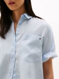 Blue Relaxed Fit Short Sleeve Linen Shirt  Women