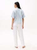 Blue Relaxed Fit Short Sleeve Linen Shirt  Women