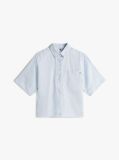 Blue Relaxed Fit Short Sleeve Linen Shirt  Women