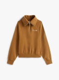 Χακί Interlock Fleece Πλεκτό Πουλόβερ Με Φερμουάρ  Γυναίκες