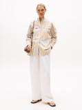 Beige Collarless Poplin Shirt  Women