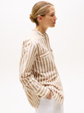 Beige Collarless Poplin Shirt  Women
