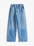 Blue Mid Rise Loose Wide Leg Jeans  Women