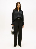 Black Relaxed Ruffle Cuff Sateen Shirt  Women