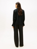 Black Relaxed Ruffle Cuff Sateen Shirt  Women