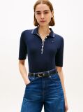 Blue Slim Fit Tipped Half Sleeve Polo Shirt  Women