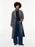 Grey Double-Faced Wool Blend Check Belted Coat  Women