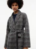 Grey Double-Faced Wool Blend Check Belted Coat  Women