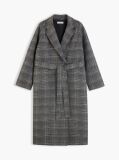 Grey Double-Faced Wool Blend Check Belted Coat  Women