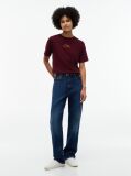 Red Logo Embroidery Crew Neck T-Shirt  Women