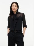 Black Regular Fit Crinkle Georgette Bow Blouse  Women