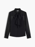 Black Regular Fit Crinkle Georgette Bow Blouse  Women