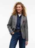 Grey Wool Blend Check Single Breasted Blazer  Women