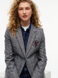 Grey Wool Blend Check Single Breasted Blazer  Women