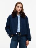 Μπλε Oversized Bomber Τζάκετ Με Συνθετική Γούνα Στο Γιακά  Γυναίκες