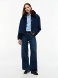Μπλε Oversized Bomber Τζάκετ Με Συνθετική Γούνα Στο Γιακά  Γυναίκες