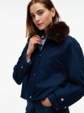 Μπλε Oversized Bomber Τζάκετ Με Συνθετική Γούνα Στο Γιακά  Γυναίκες