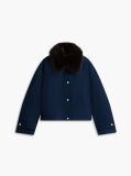 Μπλε Oversized Bomber Τζάκετ Με Συνθετική Γούνα Στο Γιακά  Γυναίκες