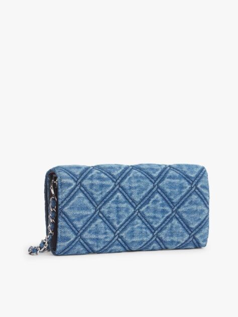 Denim Quilted Denim Chain Strap Wallet  Women
