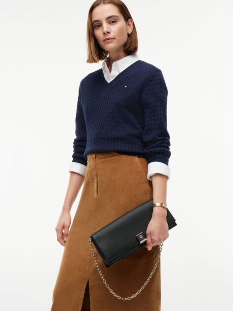 Μαύρο Heritage TH Monogram Τσάντα Clutch Με Αλυσίδα  Γυναίκες