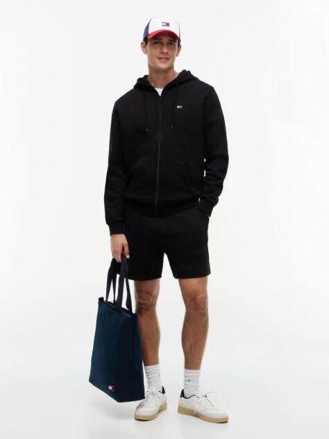 Μαύρο Hoody Με Φερμουάρ Και Κανονική Γραμμή  Άνδρες