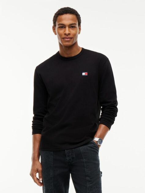 Μαύρο Μακρυμάνικο T-Shirt Με Tonal Λογότυπο Tommy  Άνδρες