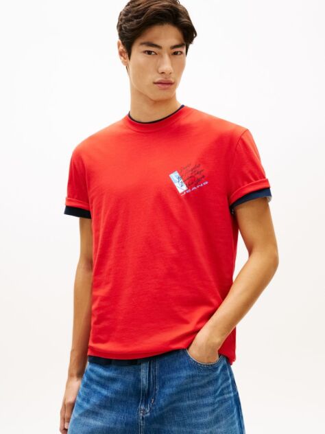 Κόκκινο Βαμβακερό T-Shirt Με Signature Πίσω Λογότυπο  Άνδρες