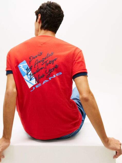 Κόκκινο Βαμβακερό T-Shirt Με Signature Πίσω Λογότυπο  Άνδρες