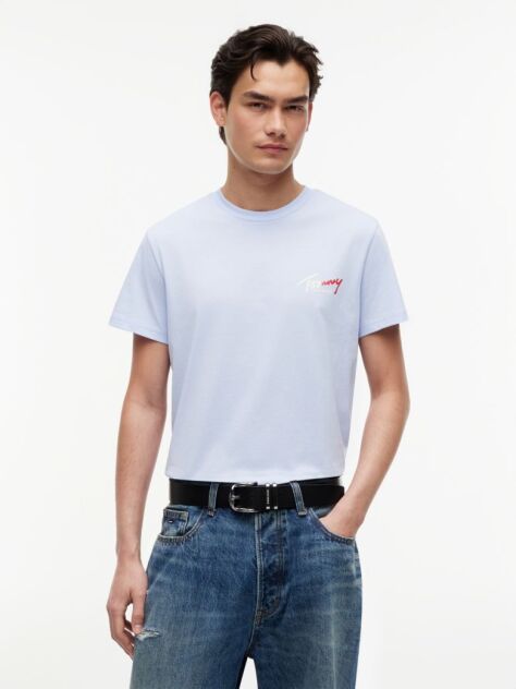 Μπλε Slim Βαμβακερό T-Shirt Με Signature Λογότυπο  Άνδρες