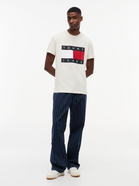 Μπεζ T-Shirt Με Κλασική Λαιμόκοψη Και Σημαία  Άνδρες