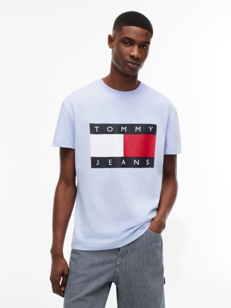 Μπλε T-Shirt Με Κλασική Λαιμόκοψη Και Σημαία  Άνδρες